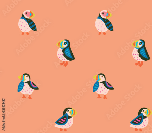 Puffins seamless pattern