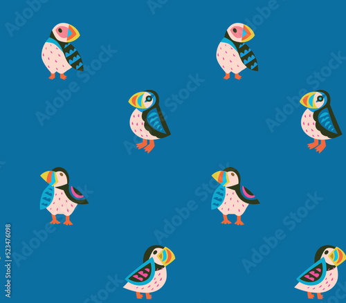 Puffins seamless pattern
