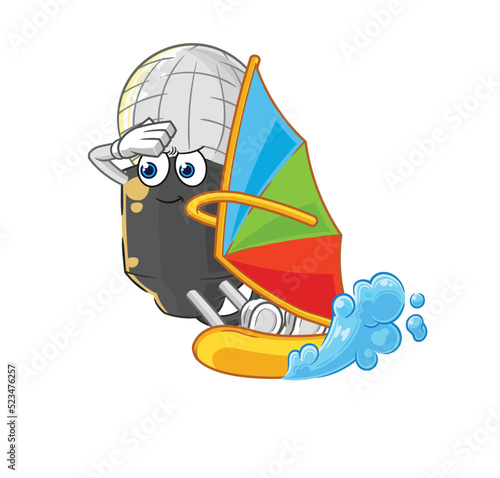 mic windsurfing character. mascot vector