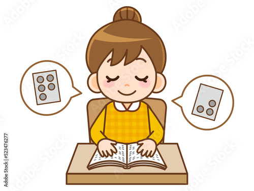 点字を読む女性のイラスト素材＿ベクター