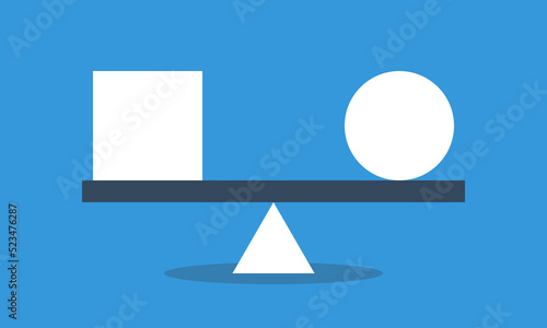 Cube and ball in equilibrium on seesaw. Concept of harmony and balance. Vector flat style infografics illustration.