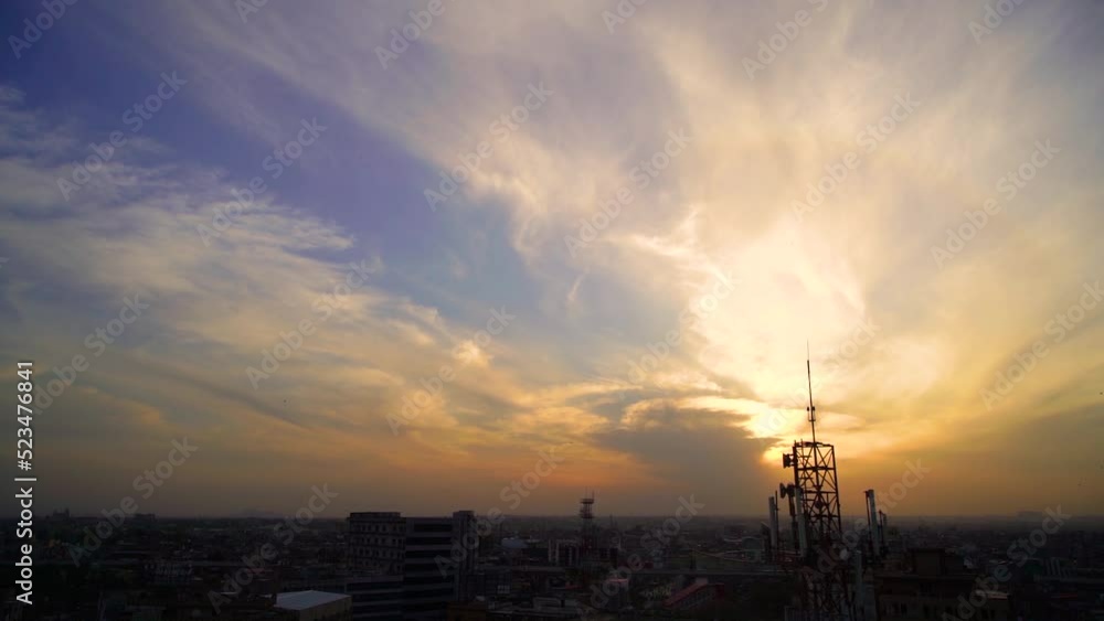 Slow Motion kite flying festival Basant in Pakistan in the evening with city from the top view Slow Motion kite flying festival Basant in Pakistan in the evening with city from the top view