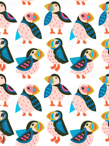 Puffins seamless pattern