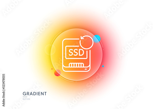 Recovery ssd line icon. Gradient blur button with glassmorphism. Backup data sign. Restore information symbol. Transparent glass design. Recovery ssd line icon. Vector
