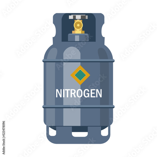 Nitrogen gas storage cylinders flat icon. Oxygen, nitrogen, carbon dioxide, helium tanks and containers isolated vector illustration