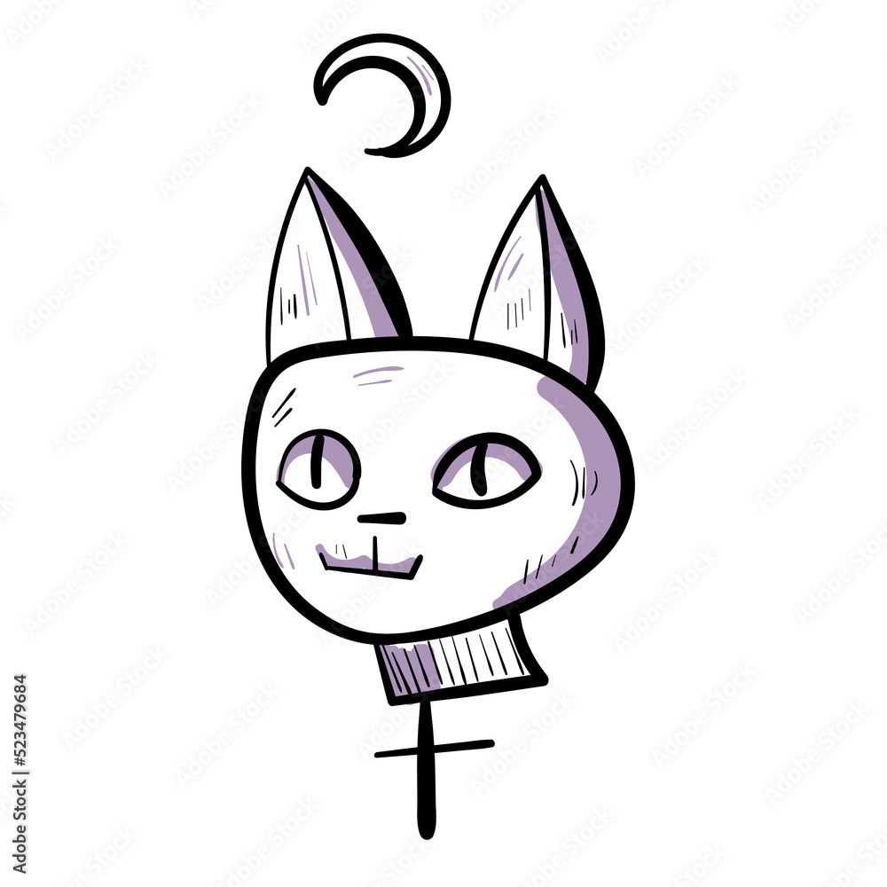 Fototapeta premium Halloween cat with moon . Vector spooky doodle icon set. Colourful illustration on white background.