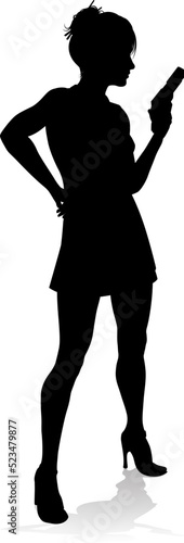 Silhouette Woman Female Movie Action Hero With Gun
