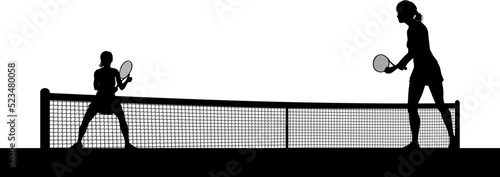 Tennis Women Playing Match Silhouette Players