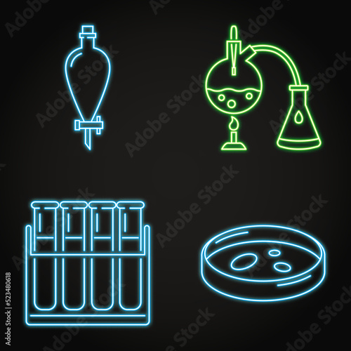 Neon chemistry science icon set