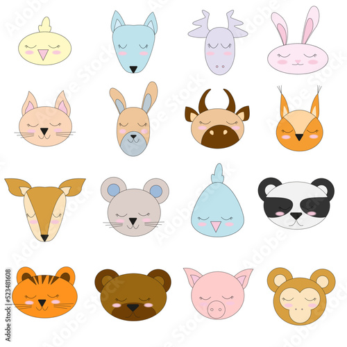 Fototapeta Naklejka Na Ścianę i Meble -  simple portraits of animals — hare, tiger, bear, , cat, , , panda, lion, dog, goat, pig. Designs for children's clothing. Hand - drawn