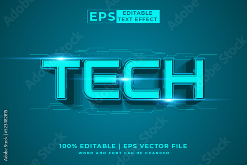 Editable text effect Tech 3d cartoon template style premium vector