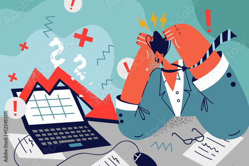 Stressed businessman frustrated with bad statistics 