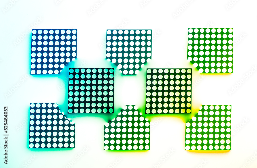 Led Matrix Texture 8x8 led matrix. Colorful Led matrix composition on isolated white ...