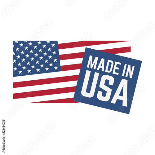 Made in USA labels with American national flag pattern with stars and stripes, seal, logo template. Can be used for patriotic stamps, national production, business concept