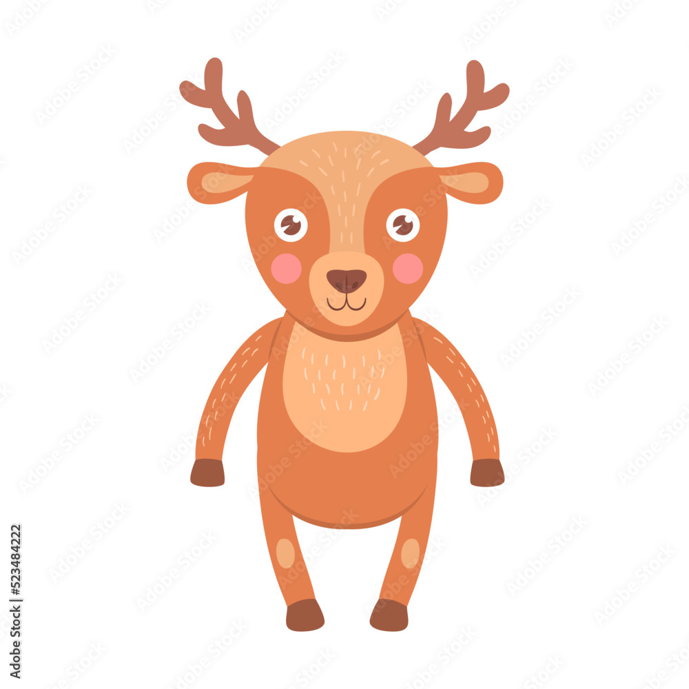 Fototapeta premium Baby animal flat icon. Cute cartoon deer, monkey, cow, bear vector illustration. Zoo and jungle