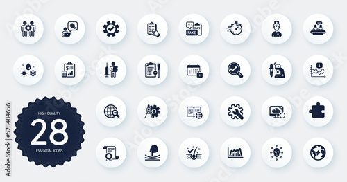 Set of Science icons, such as Internet book, Vaccination announcement and Nasal test flat icons. International Ð¡opyright, Elastic, Timer web elements. Certificate, Face biometrics. Vector