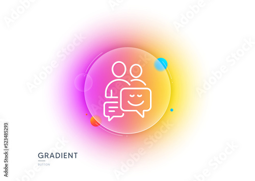 Group of Men line icon. Gradient blur button with glassmorphism. Human communication symbol. Teamwork sign. Transparent glass design. Communication line icon. Vector