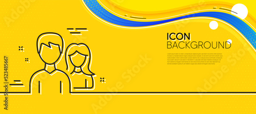 Group line icon. Abstract yellow background. Users or Teamwork sign. Male and Female Person silhouette symbol. Minimal teamwork line icon. Wave banner concept. Vector