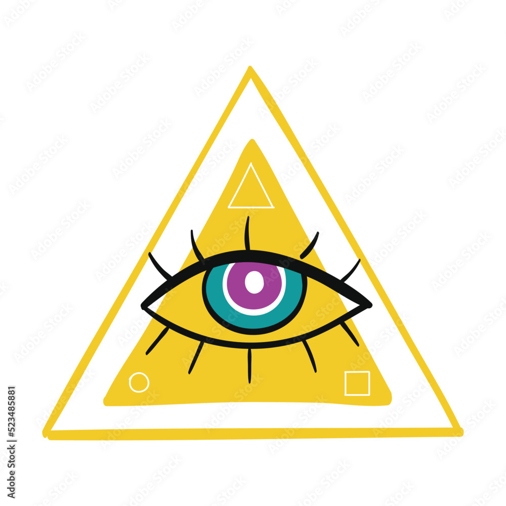 Hand drawn eye inside triangle flat icon. Doodle Greek evil c trendy symbols isolated vector illustration. Luck amulets and talismans Hand drawn eye inside triangle flat icon. Doodle Greek evil c trendy symbols isolated vector illustration. Luck amulets and talismans