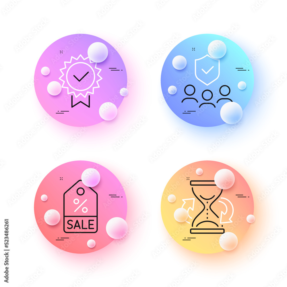Hourglass, Certificate and Sale coupon minimal line icons. 3d spheres or balls buttons. People insurance icons. For web, application, printing. Sand watch, Verified award, Discount tag. Vector Hourglass, Certificate and Sale coupon minimal line icons. 3d spheres or balls buttons. People insurance icons. For web, application, printing. Sand watch, Verified award, Discount tag. Vector