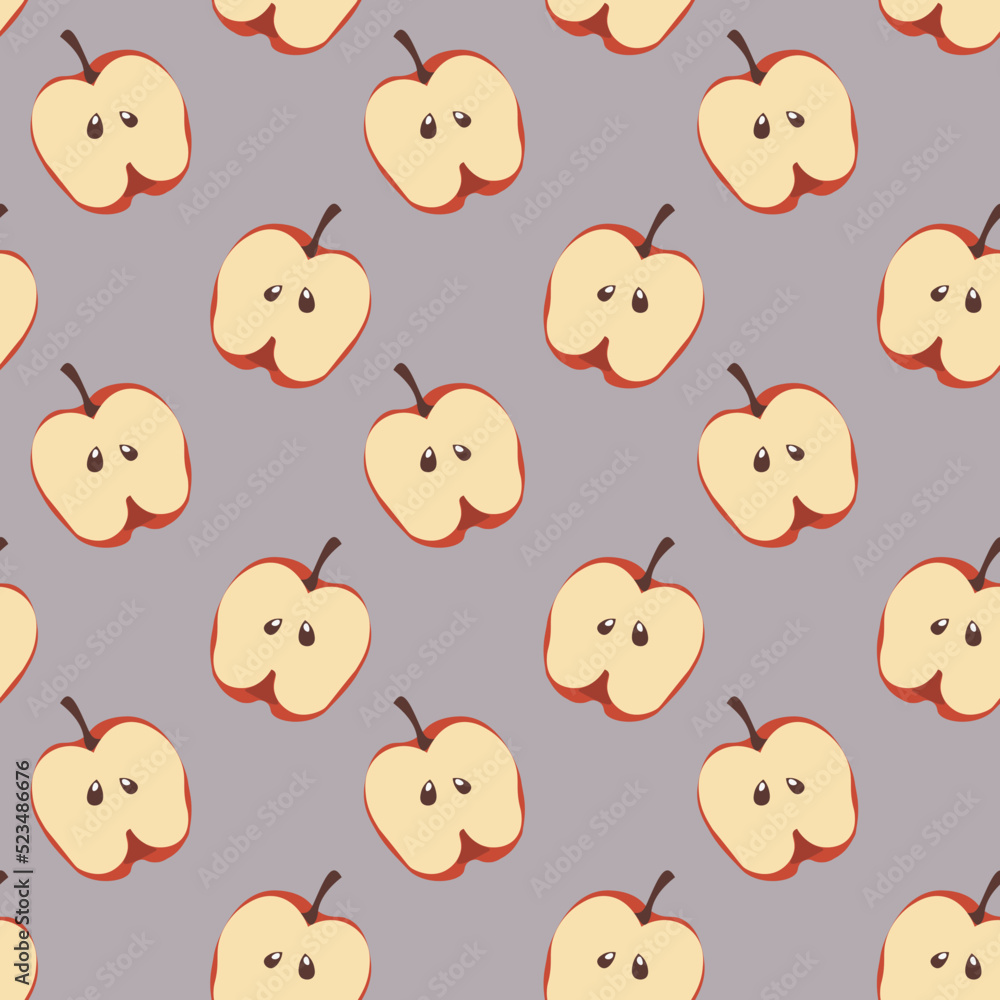Vector seamless pattern of apple halves on violet background Vector seamless pattern of apple halves on violet background