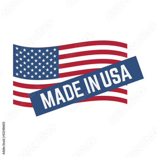 Made in USA label with American national flag, seal, logo template. Can be used for patriotic stamps, national production