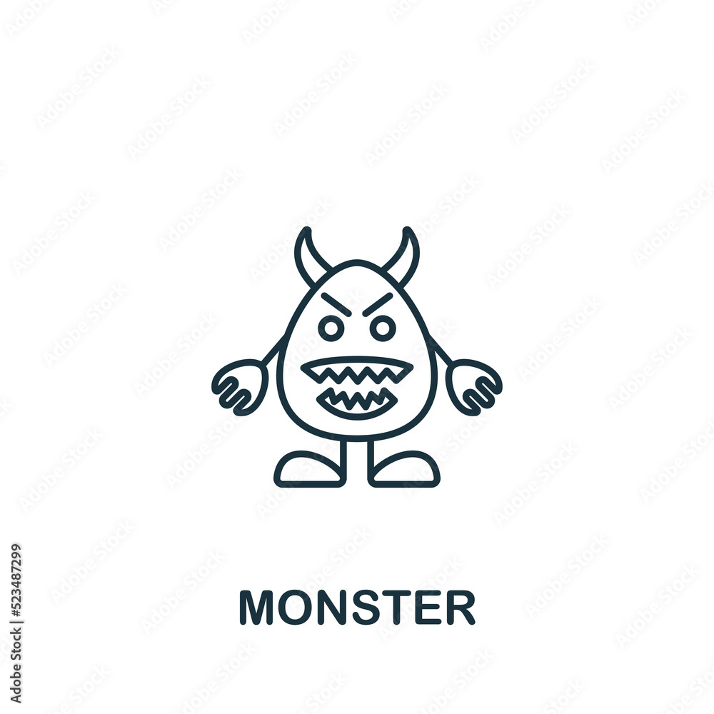 Monster icon. Monochrome simple line Game Element icon for templates, web design and infographics