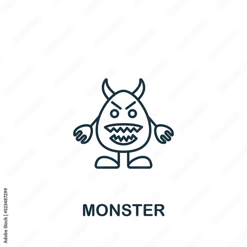 Monster icon. Monochrome simple line Game Element icon for templates, web design and infographics Monster icon. Monochrome simple line Game Element icon for templates, web design and infographics