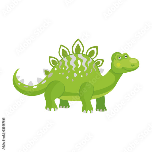 Stegosaurus cute dino. Funny dinosaur characters smiling and standing. Creatures and fossil reptiles concept. Template for promotional or invitation web page