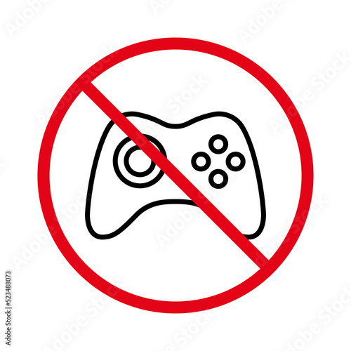 No Allowed Gamepad Control Sign. Prohibited Game Pad Console Red Stop Outline Symbol. Joystick Ban Black Line Icon. Forbidden Gamer Video Game Zone Pictogram. Isolated Vector Illustration