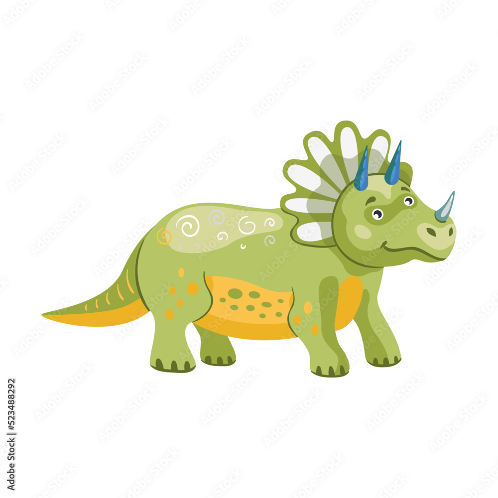 Triceratops cute dino. Funny dinosaur characters smiling and standing. Creatures and fossil reptiles concept. Template for promotional or invitation web page Triceratops cute dino. Funny dinosaur characters smiling and standing. Creatures and fossil reptiles concept. Template for promotional or invitation web page