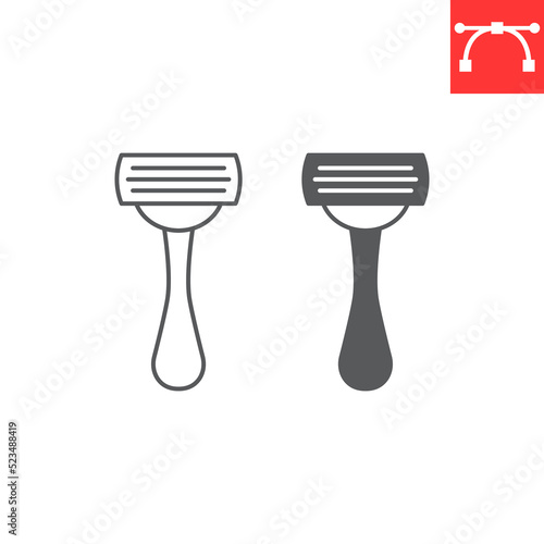 Shaving razor line and glyph icon, care and cutter, razor vector icon, vector graphics, editable stroke outline sign, eps 10.