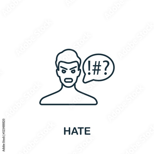 Hate icon. Monochrome simple line Harassment icon for templates, web design and infographics