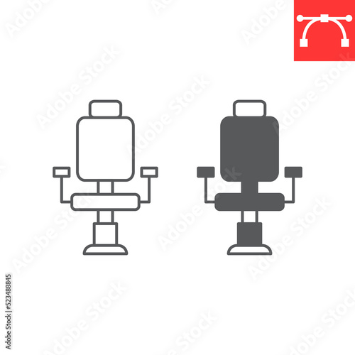 Barber chair line and glyph icon, barbershop and hairdresser, barber chair vector icon, vector graphics, editable stroke outline sign, eps 10.