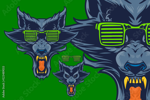 blue wolf with glasses head...