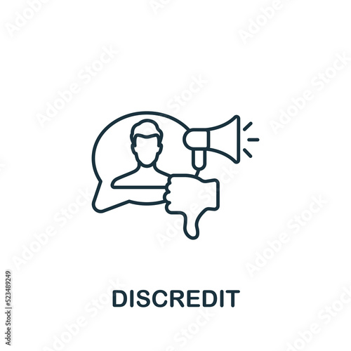 Discredit icon. Monochrome simple line Harassment icon for templates, web design and infographics