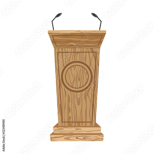 Wooden podium vector illustration. Rostrums or tribunes for interviews or lectures in classroom isolated on white