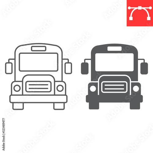 School bus line and glyph icon, school and transport, bus vector icon, vector graphics, editable stroke outline sign, eps 10.