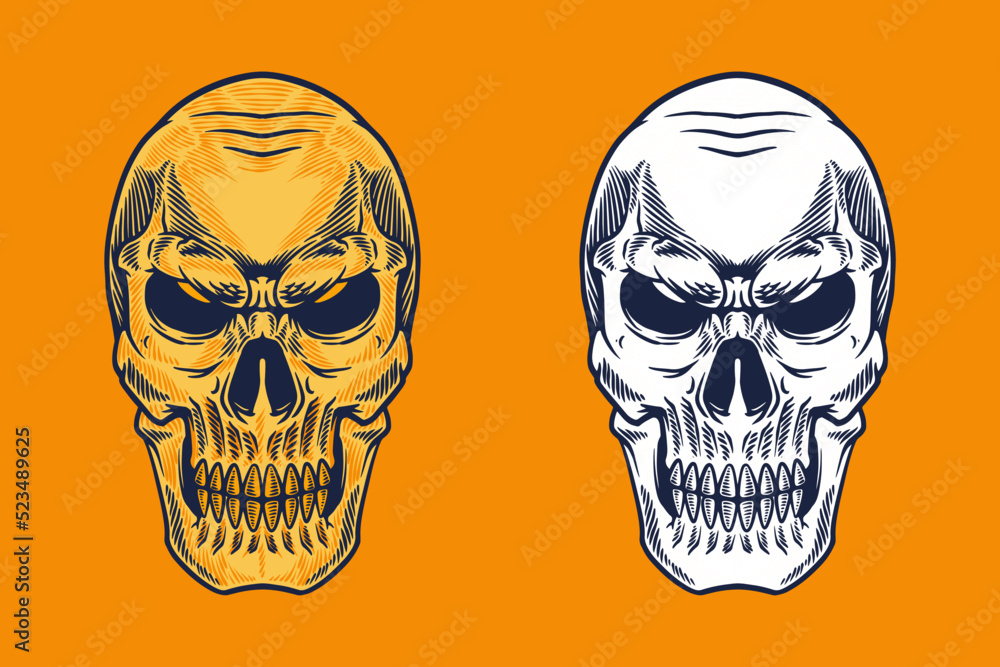 yellow skull head mascot vector illustration cartoon style