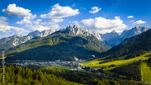 Julian Alps - When a traveller arrives with car from Austria to Slovenia over Korensko sedlo / Wurzenpass, the scene like this one appears above Kranjska Gora. Julian Alps present with a bunch of hig