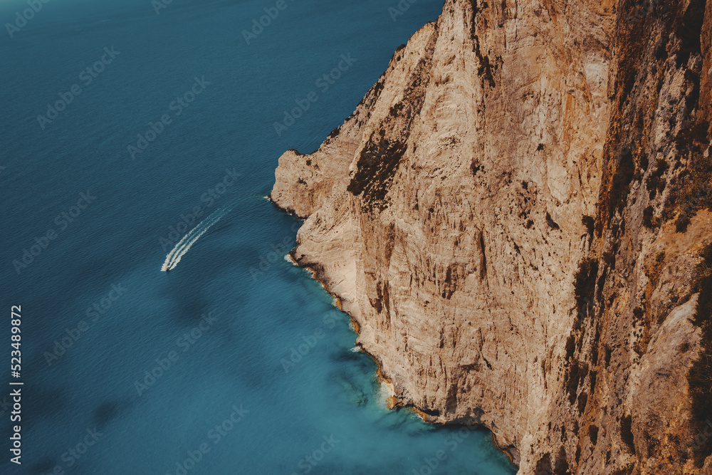 boat near cliffs of the island Zakynthos, Greece
