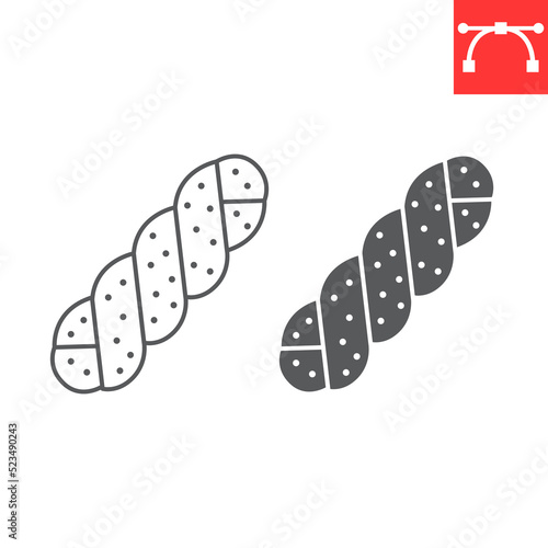 Challah bread line and glyph icon, food and bakery, challah vector icon, vector graphics, editable stroke outline sign, eps 10.