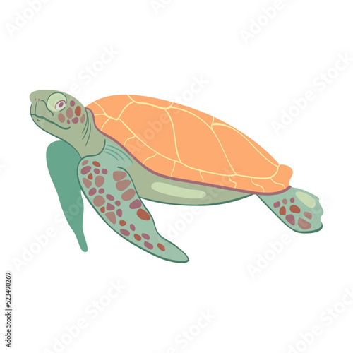 Various marine animals flat icon. Cartoon cute turtle, octopus and shark isolated vector illustration. Sea or ocean underwater life