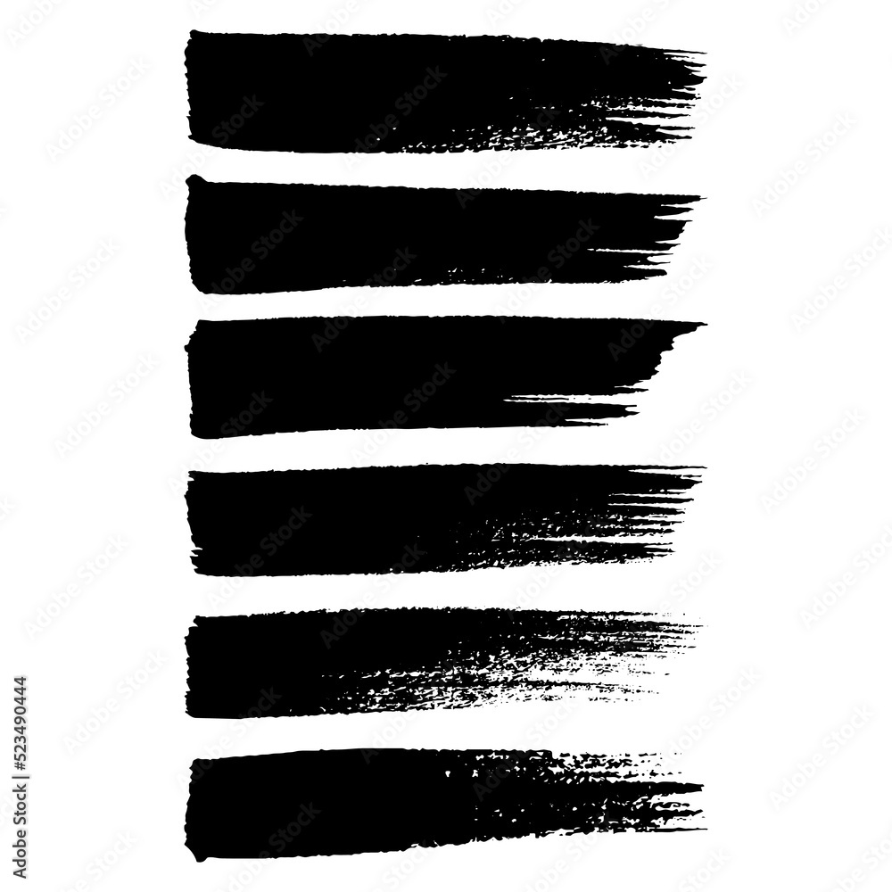 Black ink vector brush strokes set. Vector paintbrush set of illustrations. Dirty grunge artistic hand drawn ink texture banners and design elements isolated on white background.