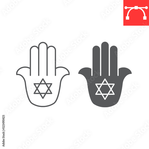 Jewish hamsa line and glyph icon, hanukkah and talisman, hamesh hand vector icon, vector graphics, editable stroke outline sign, eps 10.