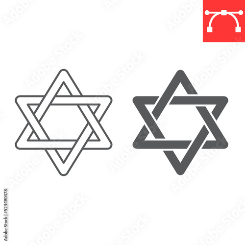 Star David line and glyph icon, hanukkah and symbol, Star of David vector icon, vector graphics, editable stroke outline sign, eps 10.