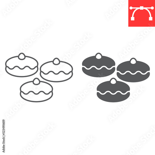 Sufganiyah line and glyph icon, bakery and sufganiyot, hanukkah doughnut vector icon, vector graphics, editable stroke outline sign, eps 10.