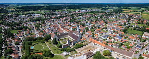 Aerial view of the city Babenhausen in Bavaria, Germany on a sunny day in summer.