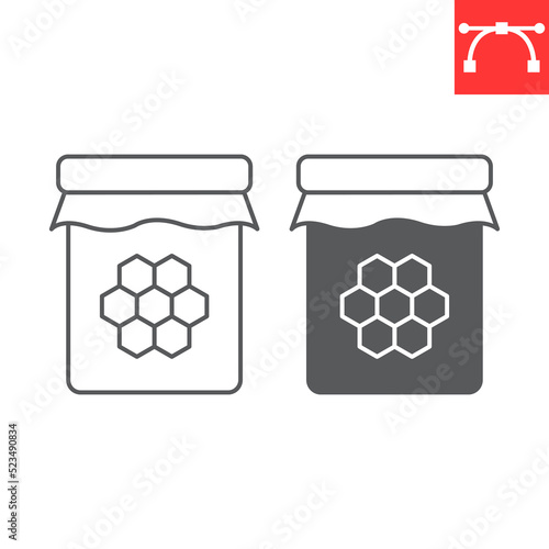 Honey jar line and glyph icon, natural and beehive, honey vector icon, vector graphics, editable stroke outline sign, eps 10.
