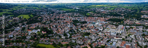 Aerial view of the city Kempten in Bavaria, Germany on a late afternoon in summer.